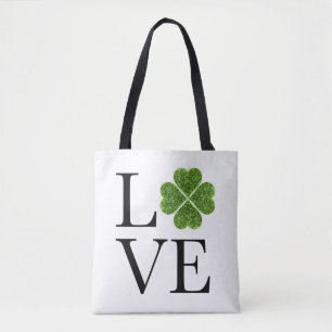 St. Patrick’s day   Love   green glitter shamrock Tote Bag