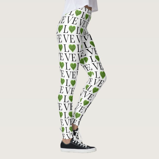 St. Patrick’s day | Love | green glittering heart Leggings (Right)