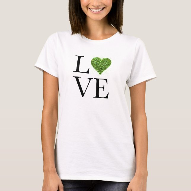 St. Patrick’s day | Love | green glittering heart T-Shirt (Front)