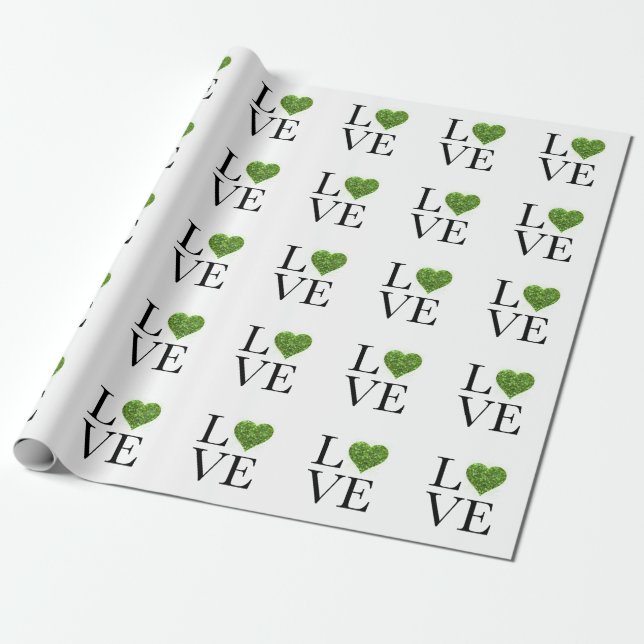 St. Patrick’s day | Love | green glittering heart Wrapping Paper (Unrolled)