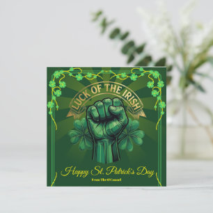 St. Patrick’s Day Luck of the Irish Fist Shamrock Holiday Card