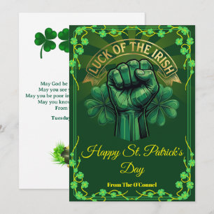 St. Patrick’s Day Luck of the Irish Fist Shamrock Holiday Card