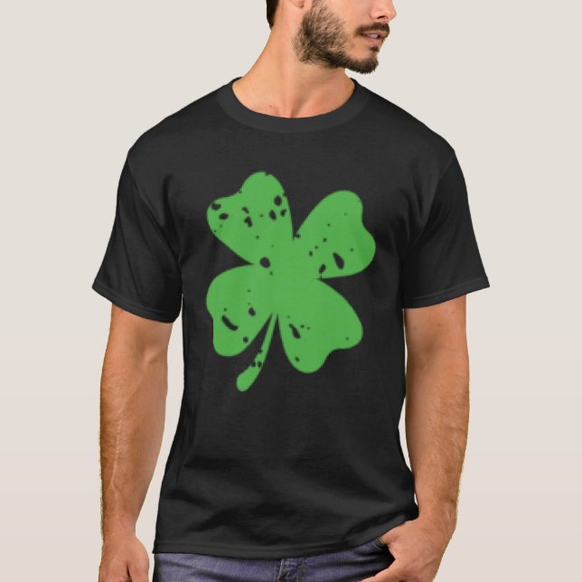 St Patrick s Day Lucky Green C Left Chest Shamrock T-Shirt (Front)