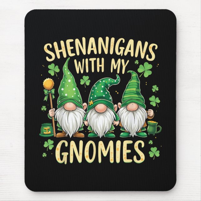 St Patrick’s Day Lucky Shamrock Gnome  Mouse Mat (Front)
