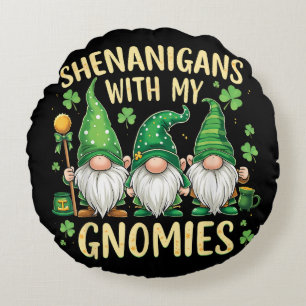 St Patrick’s Day Lucky Shamrock Gnome  Round Cushion