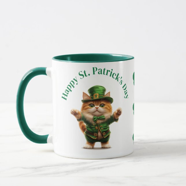 St. Patrick’s Day Mug – Cat Leprechaun & Festive  (Left)