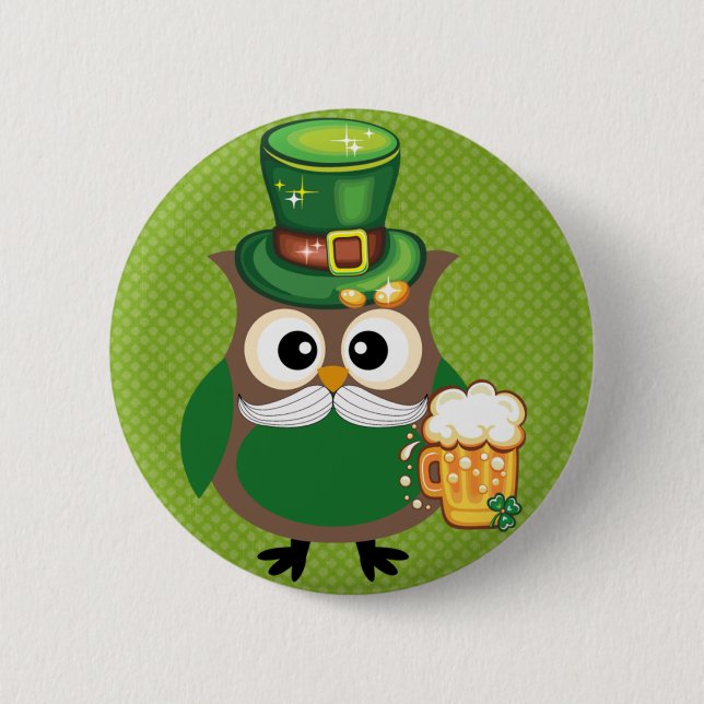 St. Patrick’s Day Owl 6 Cm Round Badge (Front)