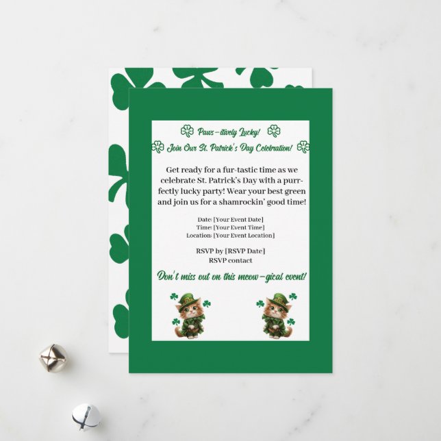 St. Patrick’s Day Party Invitation – Cat Lovers (Front/Back In Situ)
