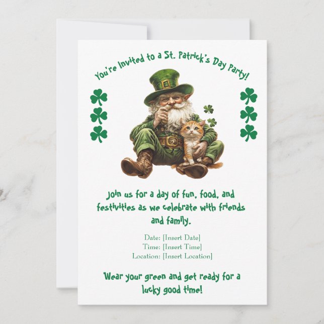 St. Patrick’s Day Party Invitation For Cat Lovers (Front)