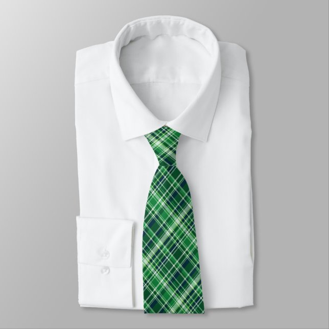 St.  Patrick’s Day Shades of Green & White Plaid Tie (Tied)