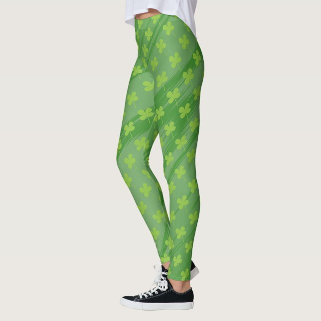 St Patrick`s Day Shamrock Green Pattern Leggings (Left)