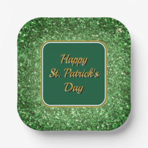St. Patrick’s day sparkle glitter green pattern Paper Plate