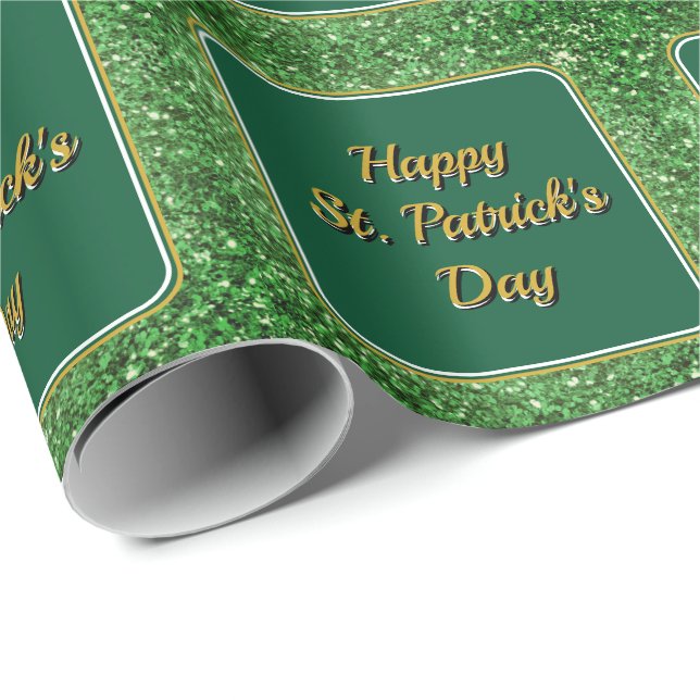 St. Patrick’s day sparkle glitter green pattern Wrapping Paper (Roll Corner)