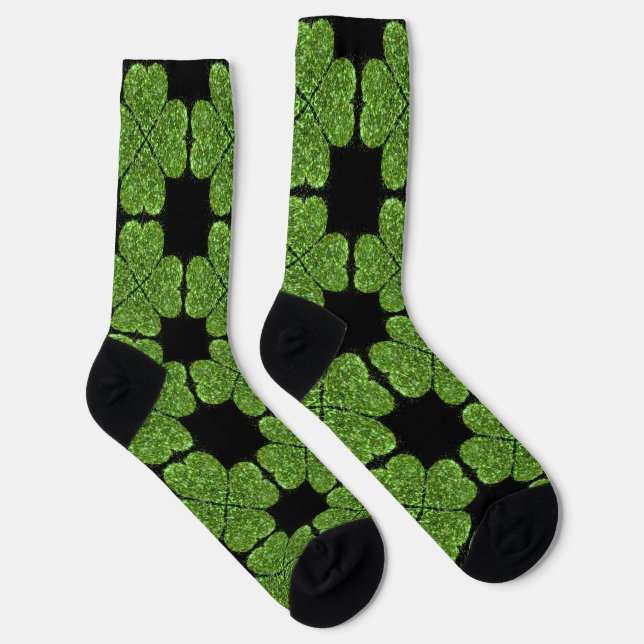 St. Patrick’s day sparkle glitter green shamrocks Socks (Right)