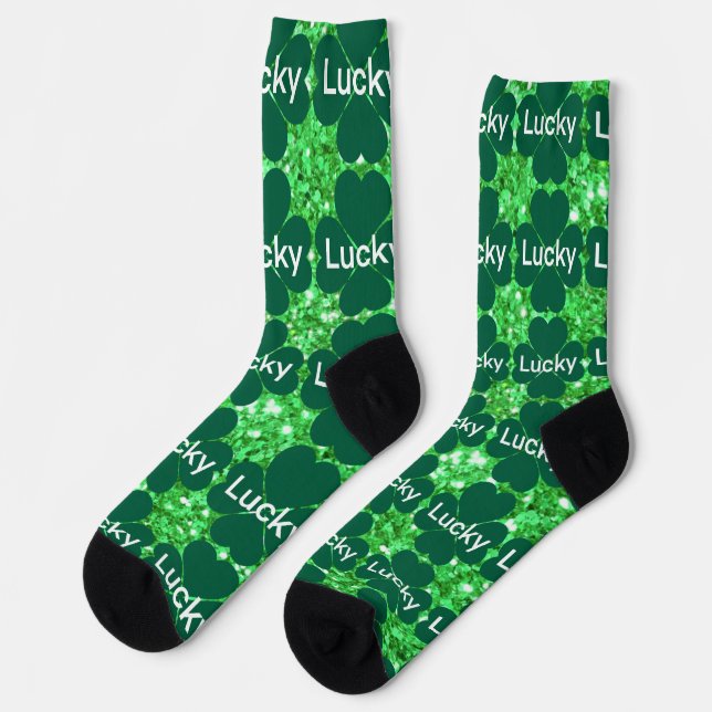 St. Patrick’s day sparkle glitter green shamrocks Socks (Left)