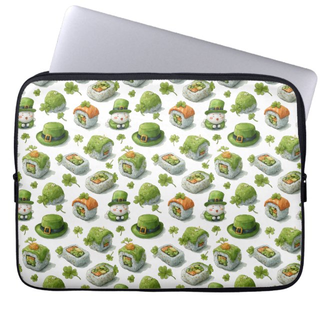 St. Patrick’s Day Sushi Rolls & Shamrock Laptop Sleeve (Front)