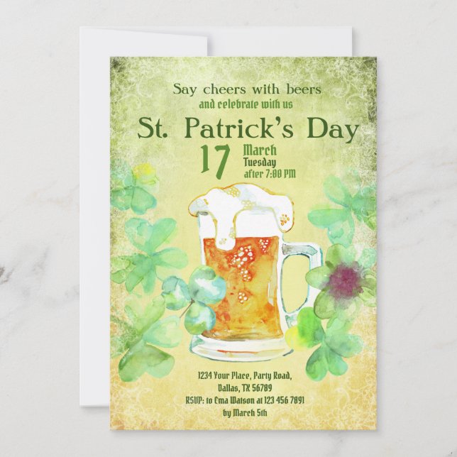 St Patrick’s Day Template, Party Invitation,  Invitation (Front)