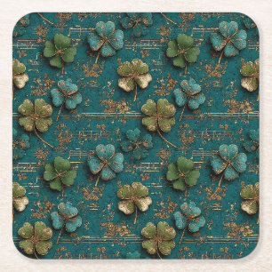 St. Patrick’s Day Vintage Shamrock Music Square Paper Coaster