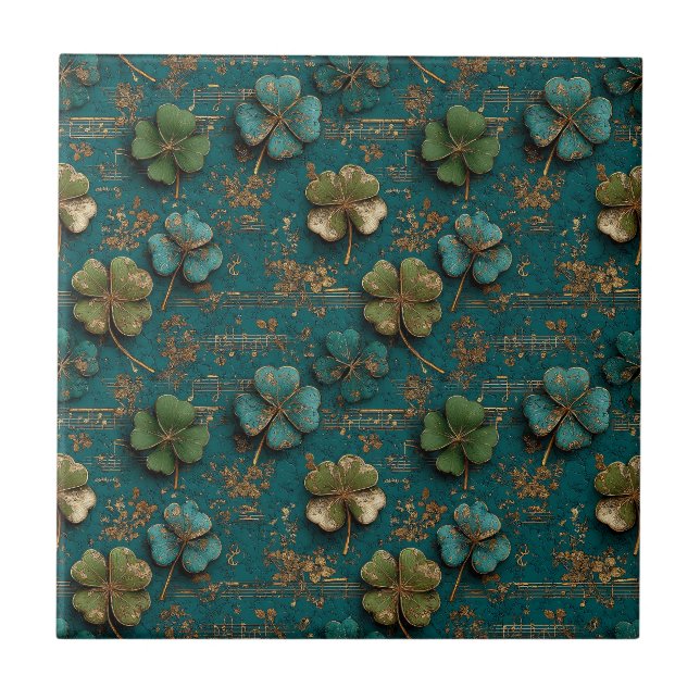 St. Patrick’s Day Vintage Shamrock Music Tile (Front)
