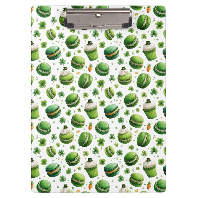 St. Patrick’s Day Watercolor Macaron & Shamrock  Clipboard (Front)