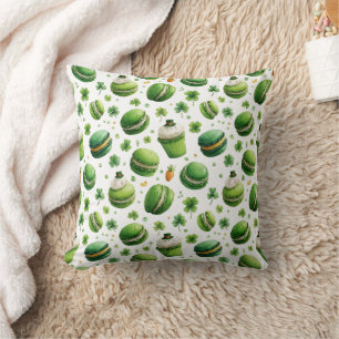 St. Patrick’s Day Watercolor Macaron & Shamrock  Cushion