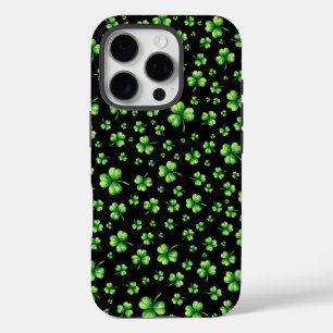 St. Patrick’s Day Watercolor Shamrock on black iPhone 16 Pro Case