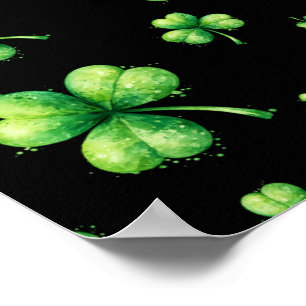 St. Patrick’s Day Watercolor Shamrock on black Poster