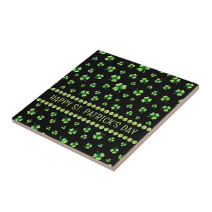 St. Patrick’s Day Watercolor Shamrock on black Tile