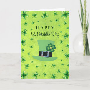 St. Patrick’s Day Watercolor Shamrock on green Card