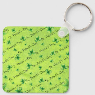 St. Patrick’s Day Watercolor Shamrock on green Key Ring