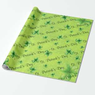 St. Patrick’s Day Watercolor Shamrock on green Wrapping Paper