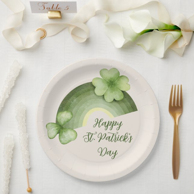St. Patrick’s Day – Watercolor Shamrock Rainbow Paper Plate (Wedding)