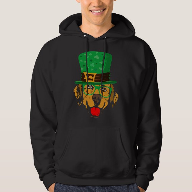 St Patrick’s Irish Golden Retriever Leprechaun Hat Hoodie (Front)