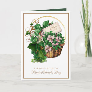 St. Patrick Shamrock Basket Religious Blessing  Card