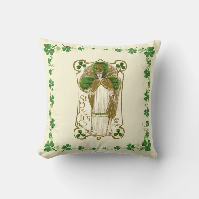 St. Patrick Shamrocks Religious Catholic Prayer Cushion (Front)