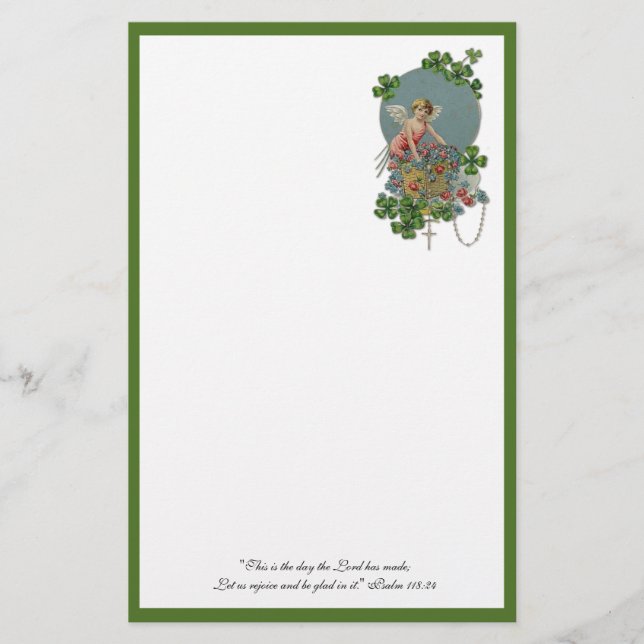 St. Patrick Shamrocks Religious Scripture Angel  Stationery (Front)