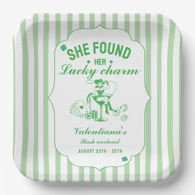 St patrick she found her lcuky charm bachelorette  paper plate (Front)