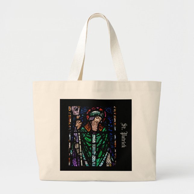 St. Patrick Stained Glass Large Tote Bag (Front)