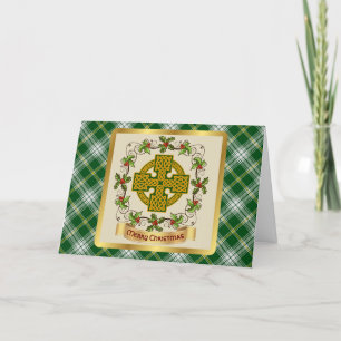 St Patrick Tartan w/Celtic Cross Personalized Holiday Card