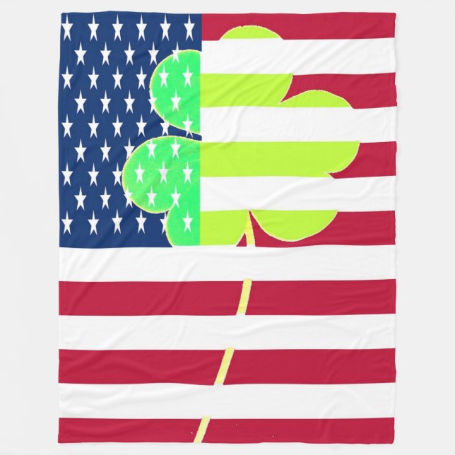 St. Patrick USA Ireland Shamrock American Flag Fleece Blanket (Front)