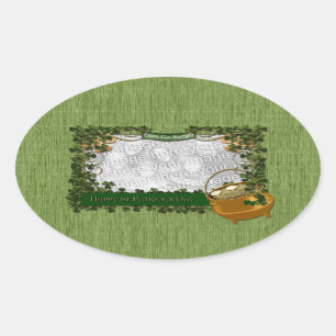 St Patricks - ADD YOUR PHOTO - Shamrock Frame Oval Sticker