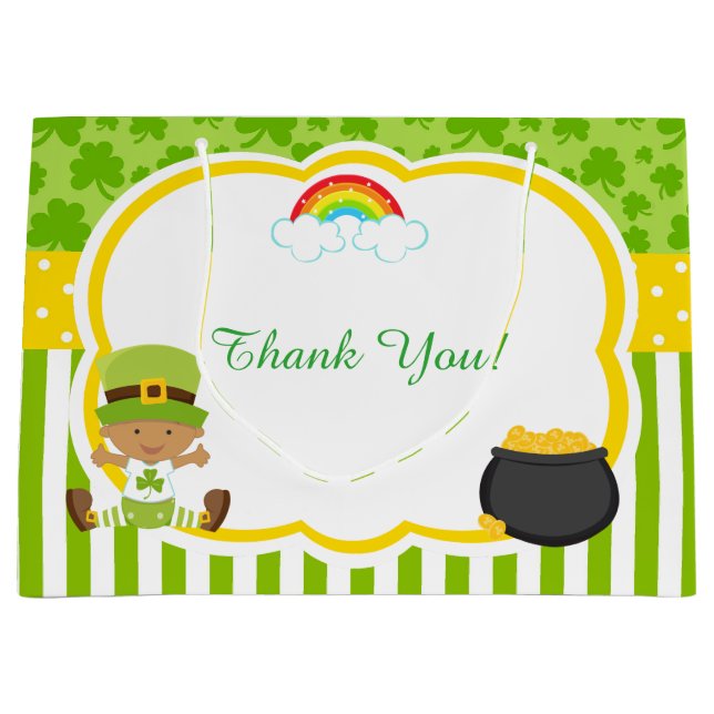 St Patricks African American Boy Baby Shower Large Gift Bag (Front)
