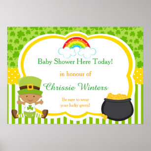 St Patricks African American Boy Baby Shower Poster