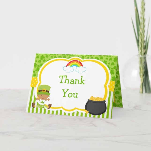 St Patricks African American Boy Baby Shower  Thank You Card (Front)