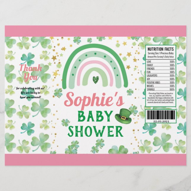 St Patrick's Baby Girl Shower Chip Bag Wrapper (Front)