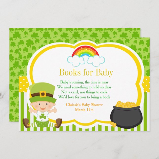 St Patricks Baby Shower Books for Baby Invitation (Front/Back)
