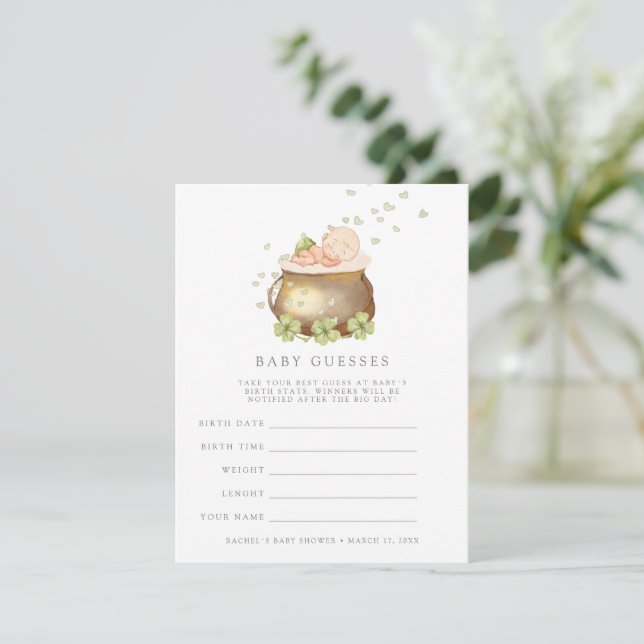 st patricks baby shower guessing game invitation (Standing Front)