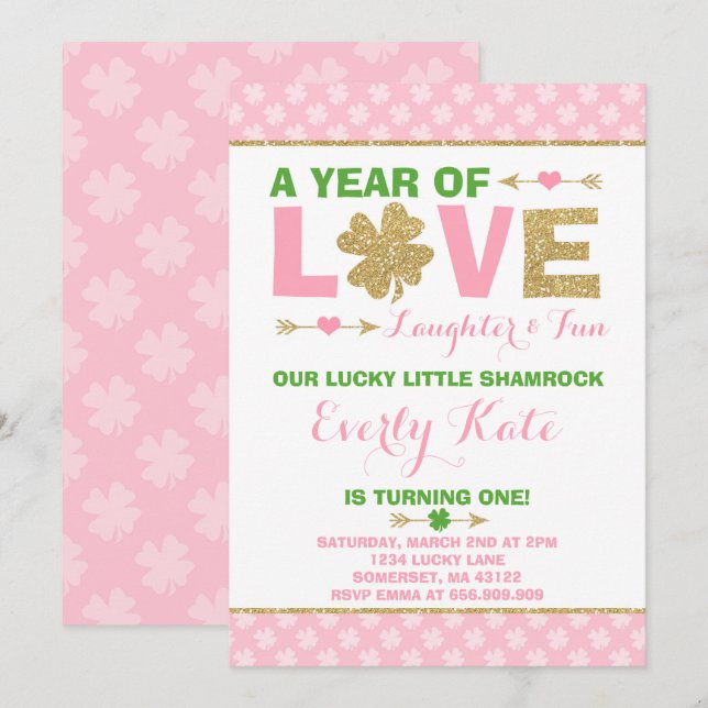 St. Patrick's Birthday Invitation Little Shamrock (Front/Back)