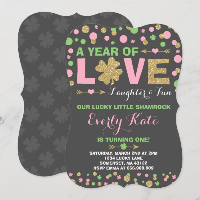 St. Patrick's Birthday Invitation Little Shamrock (Front/Back)