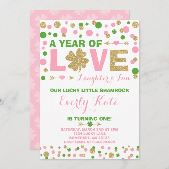 St. Patrick's Birthday Invitation Little Shamrock (Front/Back)